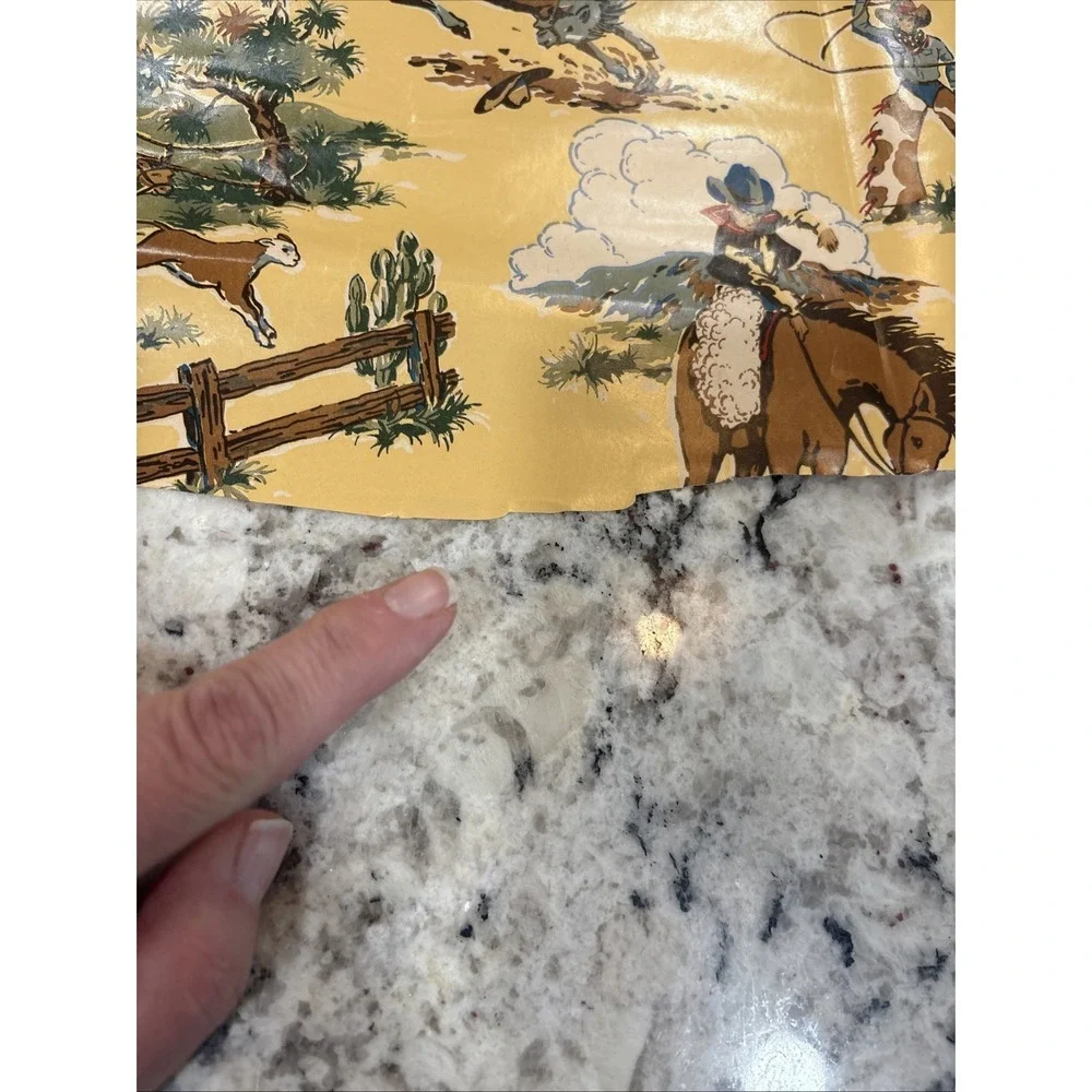 VTG Sheet of Cowboy Wrapping Paper 25 1/2x30 Horses Cow Saddle‎ Wild West Lasso